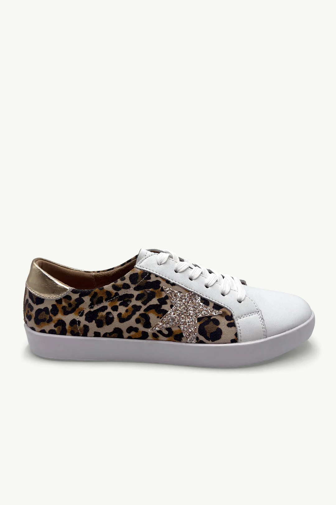 Sydney Leopard, White, Beige + Gold